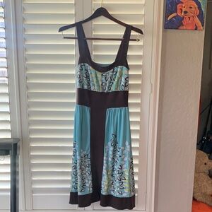 Elegant Blue and Brown Sleeveless Summer Dress